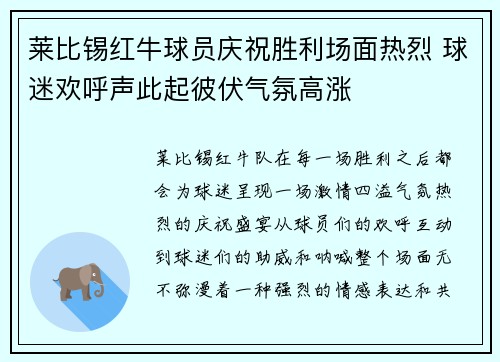 莱比锡红牛球员庆祝胜利场面热烈 球迷欢呼声此起彼伏气氛高涨